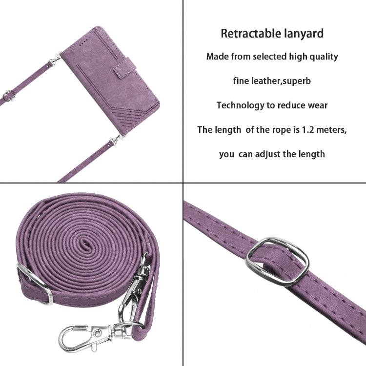 For OnePlus Nord CE 3/Nord CE 3 Lite/Nord N30 Skin Feel Stripe Pattern Leather Phone Case with Lanyard(Purple) - OnePlus Cases by PMC Jewellery | Online Shopping South Africa | PMC Jewellery