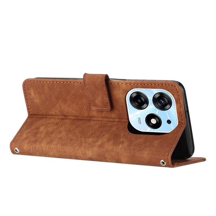 For Tecno Spark 10 Pro Skin Feel Stripe Pattern Leather Phone Case with Lanyard(Brown) - free shipping - PMC TechLife - Order now!