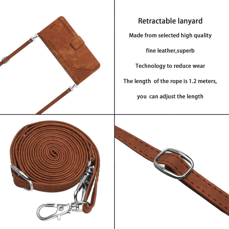 For Tecno Spark 10 Pro Skin Feel Stripe Pattern Leather Phone Case with Lanyard(Brown) - free shipping - PMC TechLife - Order now!