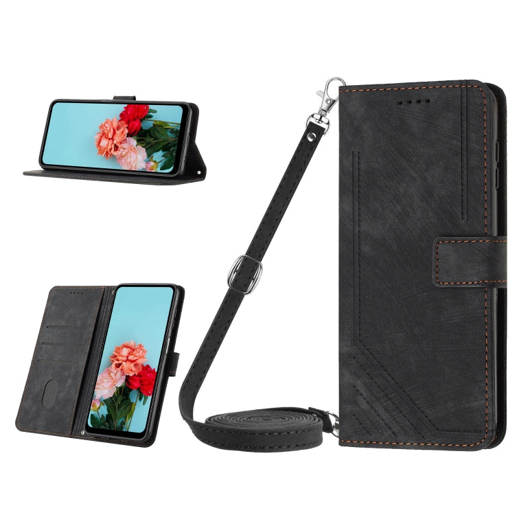 For Tecno Spark 10 Pro Skin Feel Stripe Pattern Leather Phone Case with Lanyard(Black) - free shipping - PMC TechLife - Order now!