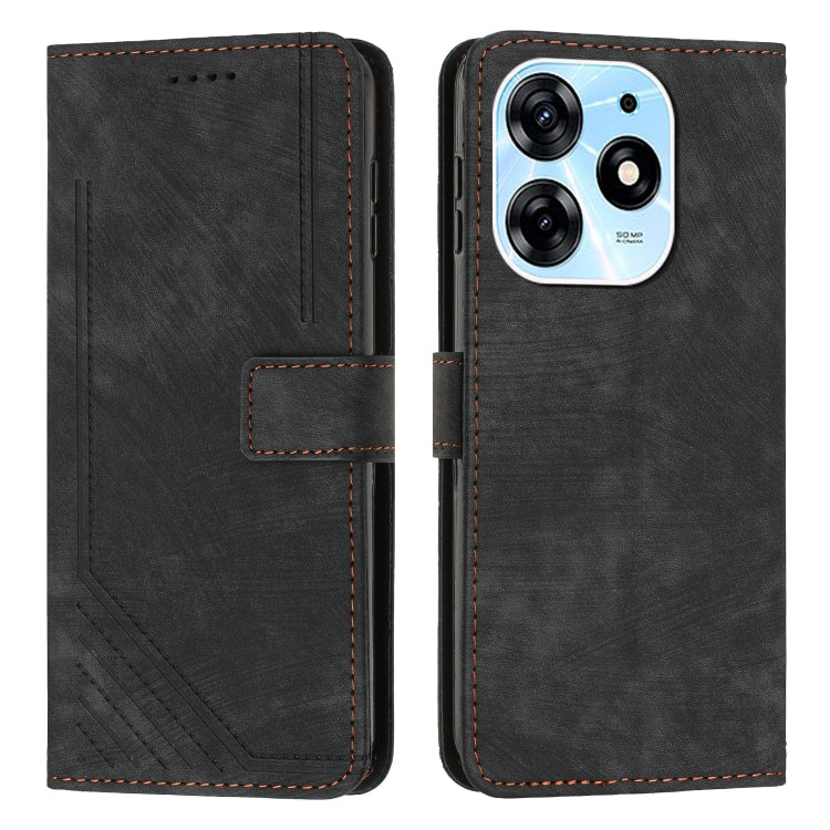 For Tecno Spark 10 Pro Skin Feel Stripe Pattern Leather Phone Case with Lanyard(Black) - free shipping - PMC TechLife - Order now!