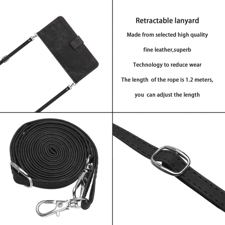 For Tecno Spark 10 Pro Skin Feel Stripe Pattern Leather Phone Case with Lanyard(Black) - free shipping - PMC TechLife - Order now!