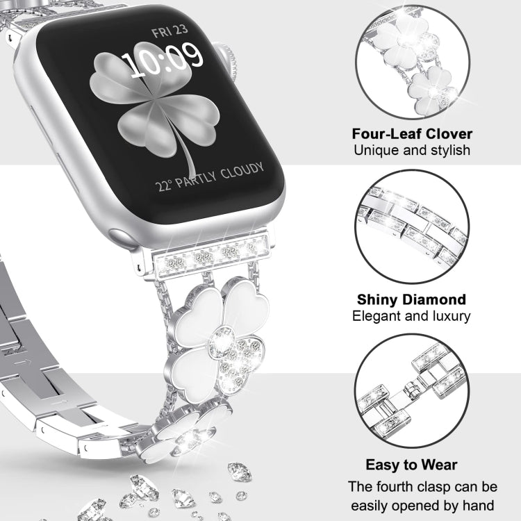 For Apple Watch 7 41mm Petal Metal Diamond Watch Band(Silver+White) - Watch Bands by PMC Jewellery | Online Shopping South Africa | PMC Jewellery