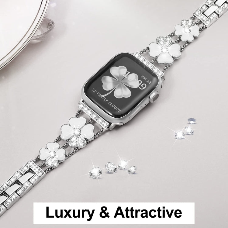 For Apple Watch 7 41mm Petal Metal Diamond Watch Band(Silver+White) - Watch Bands by PMC TechLife | Online Shopping South Africa | PMC TechLife