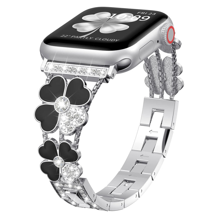 For Apple Watch 6 40mm Petal Metal Diamond Watch Band(Silver+Black) - Watch Bands by PMC Jewellery | Online Shopping South Africa | PMC Jewellery