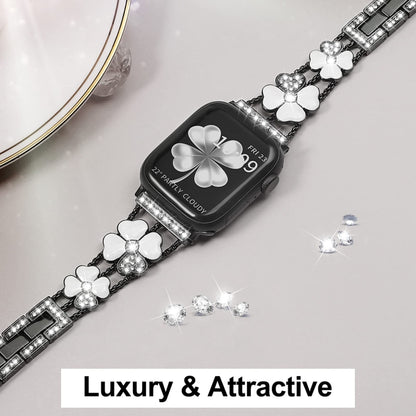 For Apple Watch 6 44mm Petal Metal Diamond Watch Band(Black+White) -  by PMC Jewellery | Online Shopping South Africa | PMC Jewellery