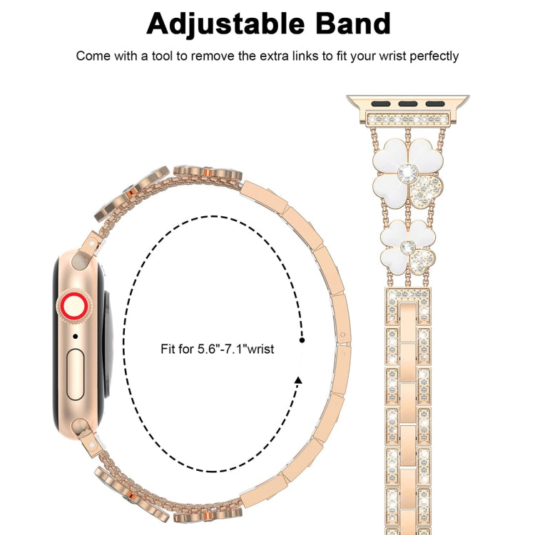 For Apple Watch 4 40mm Petal Metal Diamond Watch Band(Rose Gold+White) -  by PMC Jewellery | Online Shopping South Africa | PMC Jewellery