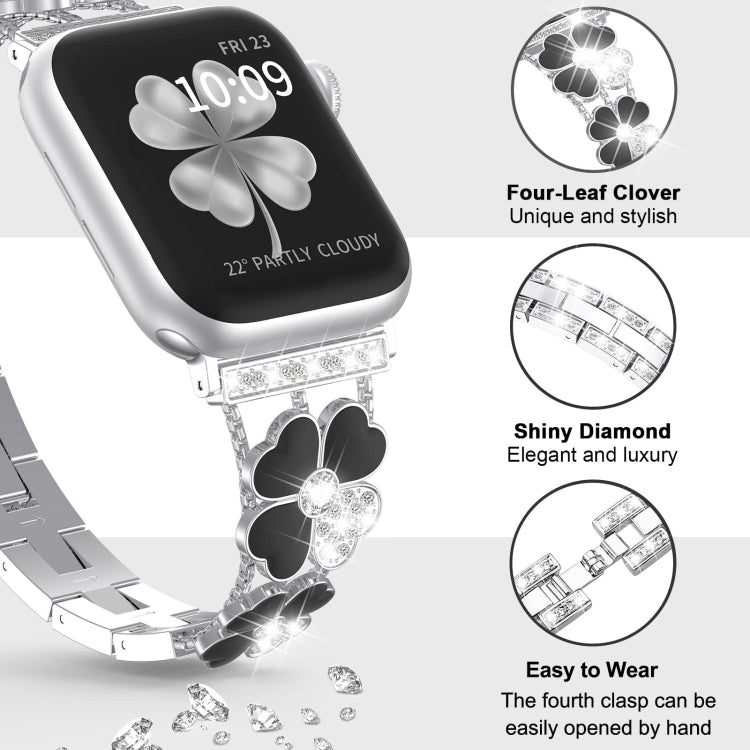 For Apple Watch 4 44mm Petal Metal Diamond Watch Band(Sliver+Black) -  by PMC Jewellery | Online Shopping South Africa | PMC Jewellery