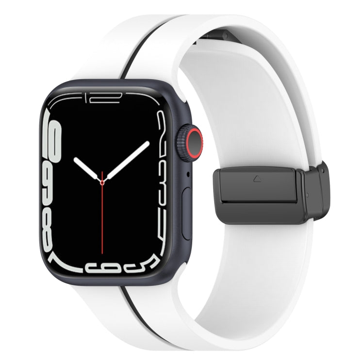 Two Color Folding Buckle Silicone Watch Band For Apple Watch 8 41mm(White+Black) - Watch Bands by PMC TechLife | Online Shopping South Africa | PMC TechLife