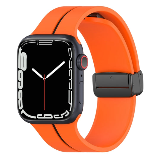 Two Color Folding Buckle Silicone Watch Band For Apple Watch 8 41mm(Orange+Black) - Watch Bands by PMC Jewellery | Online Shopping South Africa | PMC Jewellery