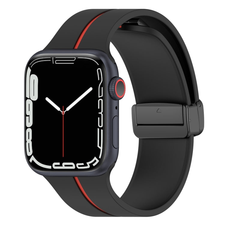 Two Color Folding Buckle Silicone Watch Band For Apple Watch 8 41mm(Black+Red) -  by PMC TechLife | Online Shopping South Africa | PMC TechLife
