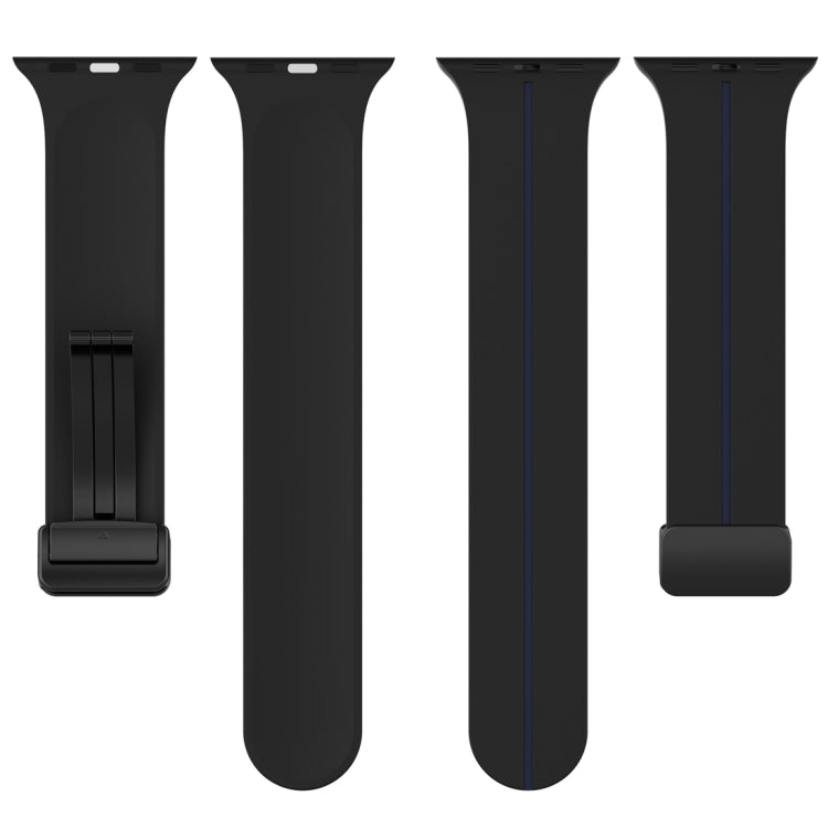 Two Color Folding Buckle Silicone Watch Band For Apple Watch 8 45mm(Black+Blue) -  by PMC TechLife | Online Shopping South Africa | PMC TechLife