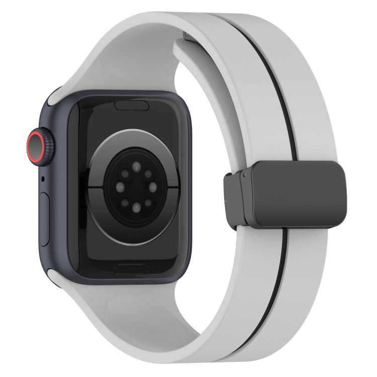 Two Color Folding Buckle Silicone Watch Band For Apple Watch 7 41mm(Light Grey+Black) - Watch Bands by PMC TechLife | Online Shopping South Africa | PMC TechLife