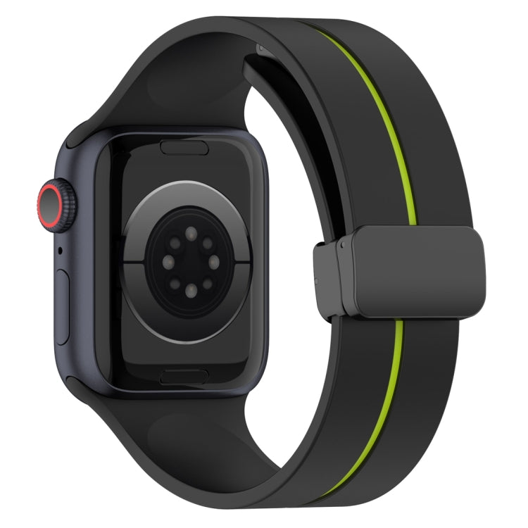 Two Color Folding Buckle Silicone Watch Band For Apple Watch SE 40mm(Black+Lime) -  by PMC TechLife | Online Shopping South Africa | PMC TechLife