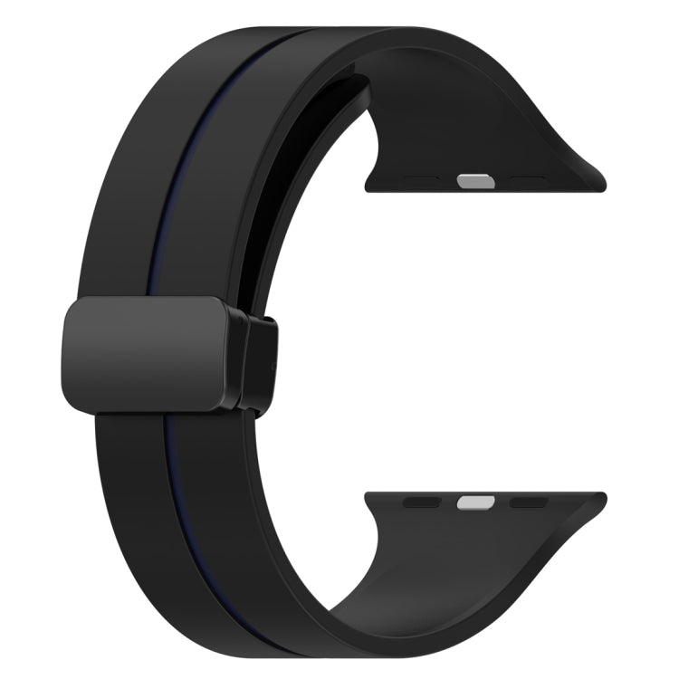 Two Color Folding Buckle Silicone Watch Band For Apple Watch 5 44mm(Black+Blue) -  by PMC TechLife | Online Shopping South Africa | PMC TechLife