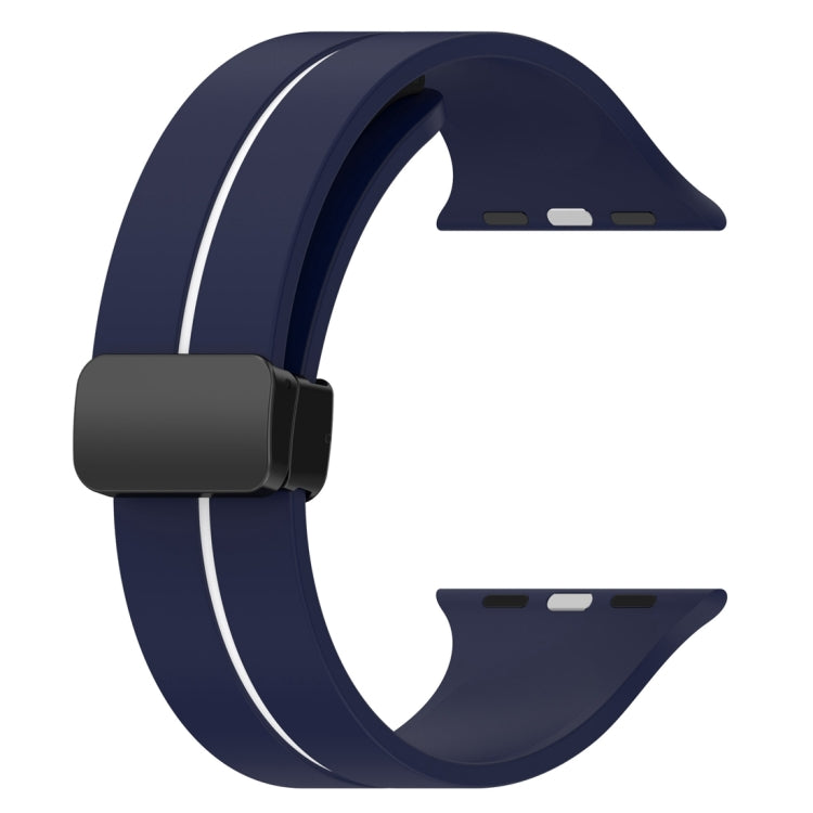 Two Color Folding Buckle Silicone Watch Band For Apple Watch 5 44mm(Midnight Blue+White) -  by PMC Jewellery | Online Shopping South Africa | PMC Jewellery