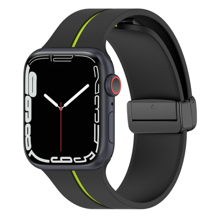 Two Color Folding Buckle Silicone Watch Band For Apple Watch 3 42mm(Black+Lime) - Watch Bands by PMC TechLife | Online Shopping South Africa | PMC TechLife