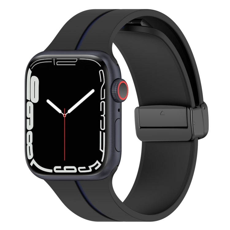 Two Color Folding Buckle Silicone Watch Band For Apple Watch 38mm(Black+Blue) -  by PMC Jewellery | Online Shopping South Africa | PMC Jewellery