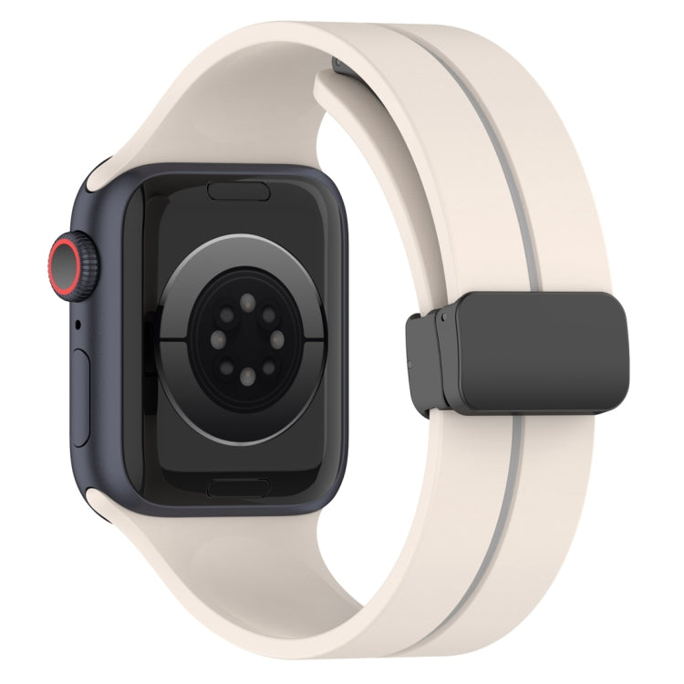 Two Color Folding Buckle Silicone Watch Band For Apple Watch 38mm(Starlight+Grey) -  by PMC TechLife | Online Shopping South Africa | PMC TechLife