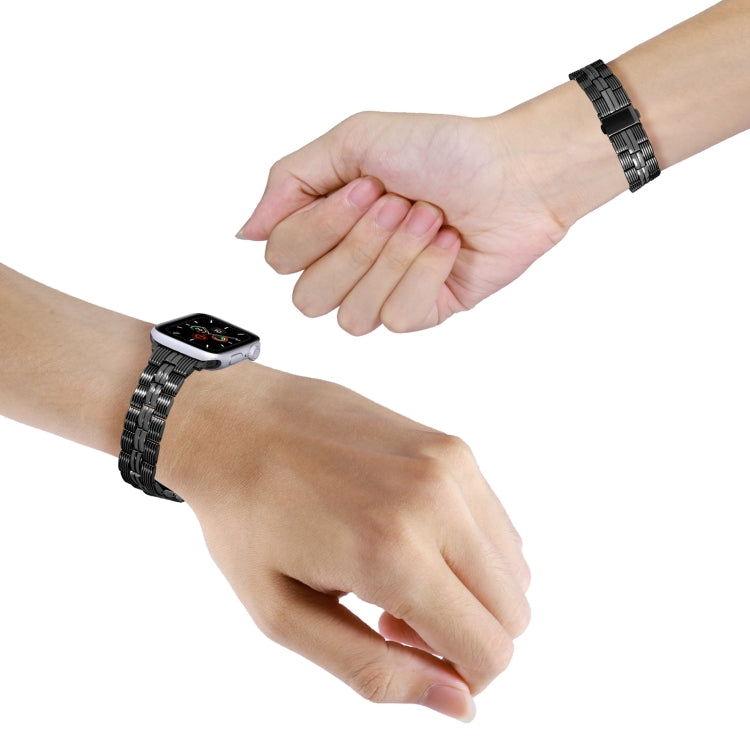 3-Beads Stripe Metal Watch Band For Apple Watch 7 45mm(Black) -  by PMC TechLife | Online Shopping South Africa | PMC TechLife