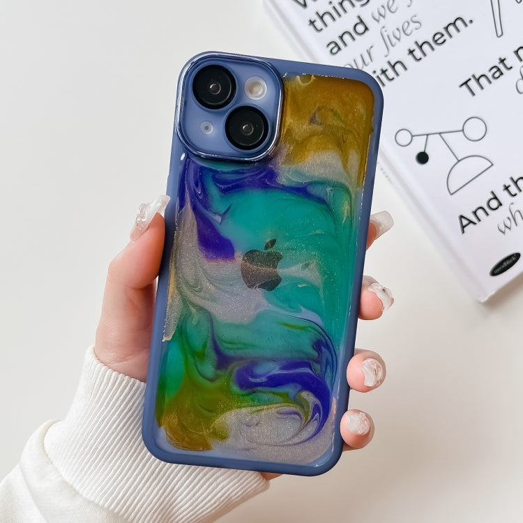 For iPhone 14 Oil Painting Electroplating TPU Phone Case(Blue) - iPhone 14 Cases by PMC Jewellery | Online Shopping South Africa | PMC Jewellery