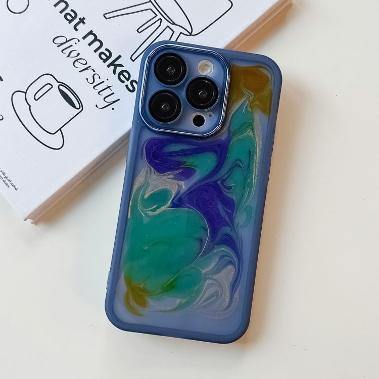 For iPhone 14 Pro Oil Painting Electroplating TPU Phone Case(Blue) - iPhone 14 Pro Cases by PMC Jewellery | Online Shopping South Africa | PMC Jewellery