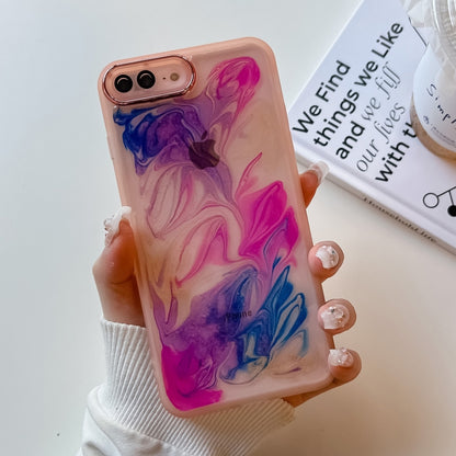 For iPhone 8 Plus / 7 Plus Oil Painting Electroplating TPU Phone Case(Pink) - More iPhone Cases by PMC Jewellery | Online Shopping South Africa | PMC Jewellery