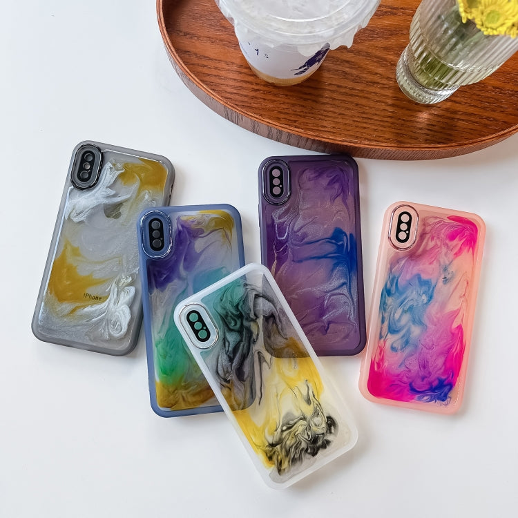 For iPhone X / XS Oil Painting Electroplating TPU Phone Case(Blue) - More iPhone Cases by PMC TechLife | Online Shopping South Africa | PMC TechLife