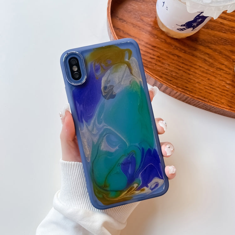 For iPhone XS Max Oil Painting Electroplating TPU Phone Case(Blue) - More iPhone Cases by PMC Jewellery | Online Shopping South Africa | PMC Jewellery