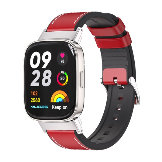 For Redmi Watch 3 Mijobs TPU Leather Watch Band(Red Silver) -  by MIJOBS | Online Shopping South Africa | PMC Jewellery