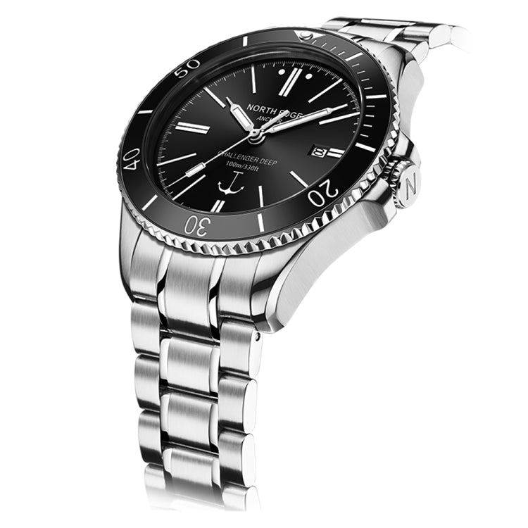 NORTH EDGE ANCHOR Men Outdoor 100m Waterproof Mechanical Watch(Black) - Metal Strap Watches by NORTH EDGE | Online Shopping South Africa | PMC Jewellery