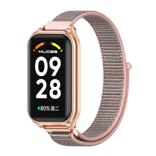 For Redmi Band 2 Mijobs Metal Shell Breathable Nylon Loop Watch Band(Pink Rose Gold) -  by MIJOBS | Online Shopping South Africa | PMC Jewellery