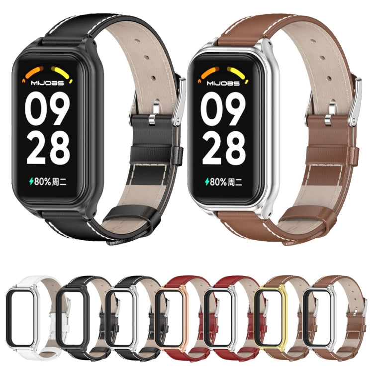 For Redmi Band 2 Mijobs Metal Shell Genuine Leather Watch Band(Brown Gold) -  by MIJOBS | Online Shopping South Africa | PMC Jewellery