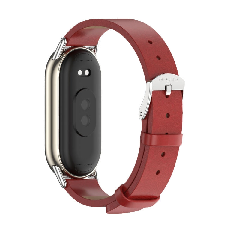 For Xiaomi Mi Band 8 Mijobs Microfiber PU Leather Watch Band(Red Silver) -  by MIJOBS | Online Shopping South Africa | PMC Jewellery