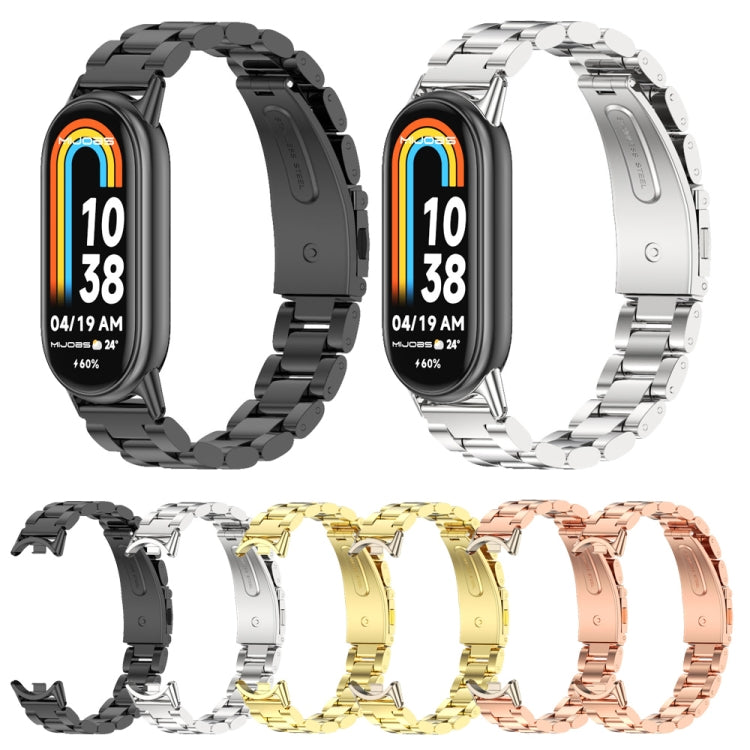 For Xiaomi Mi Band 8 / 9 / 9 NFC Mijobs Three Bead Stainless Steel Watch Band(Silver) - Watch Bands by MIJOBS | Online Shopping South Africa | PMC Jewellery | Buy Now Pay Later Mobicred