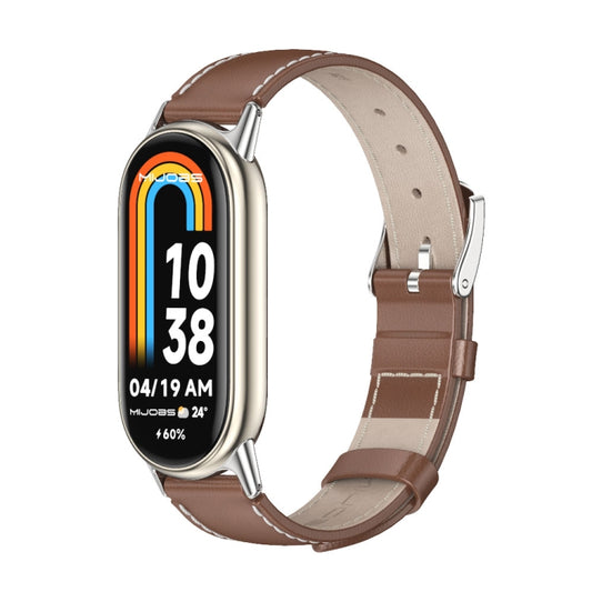 For Xiaomi Mi Band 8 Mijobs Genuine Leather Watch Band(Brown Silver) -  by MIJOBS | Online Shopping South Africa | PMC Jewellery