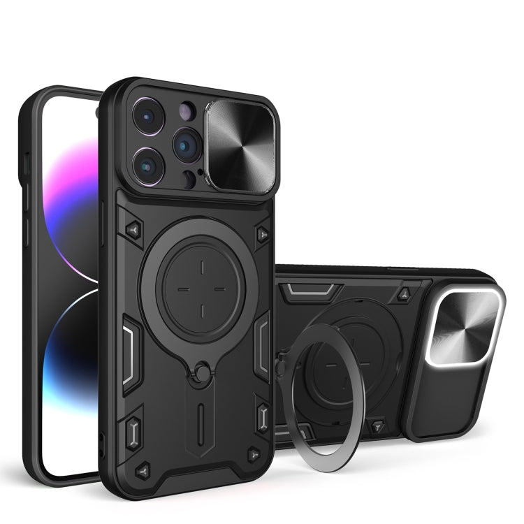 For iPhone 14 Pro Max CD Texture Sliding Camshield Magnetic Holder Phone Case(Black) - free shipping - PMC TechLife - Order now!