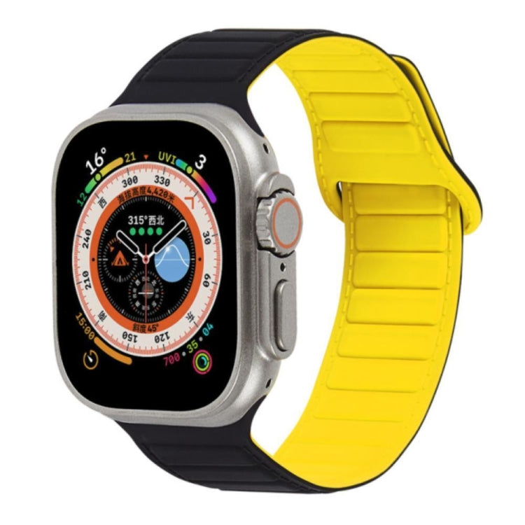 For Apple Watch 8 45mm  Loop Magnetic Silicone Watch Band(Black Yellow) - Watch Bands by PMC Jewellery | Online Shopping South Africa | PMC Jewellery