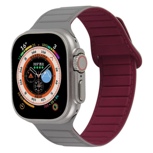 For Apple Watch 7 41mm Loop Magnetic Silicone Watch Band(Grey Wine Red) - Watch Bands by PMC Jewellery | Online Shopping South Africa | PMC Jewellery