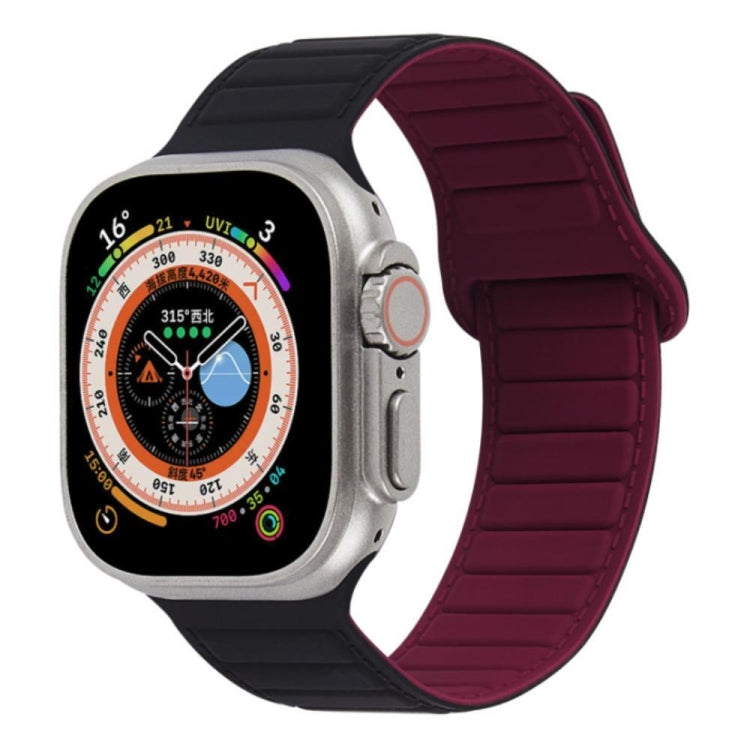 For Apple Watch 7 45mm Loop Magnetic Silicone Watch Band(Black Wine Red) - Watch Bands by PMC TechLife | Online Shopping South Africa | PMC TechLife