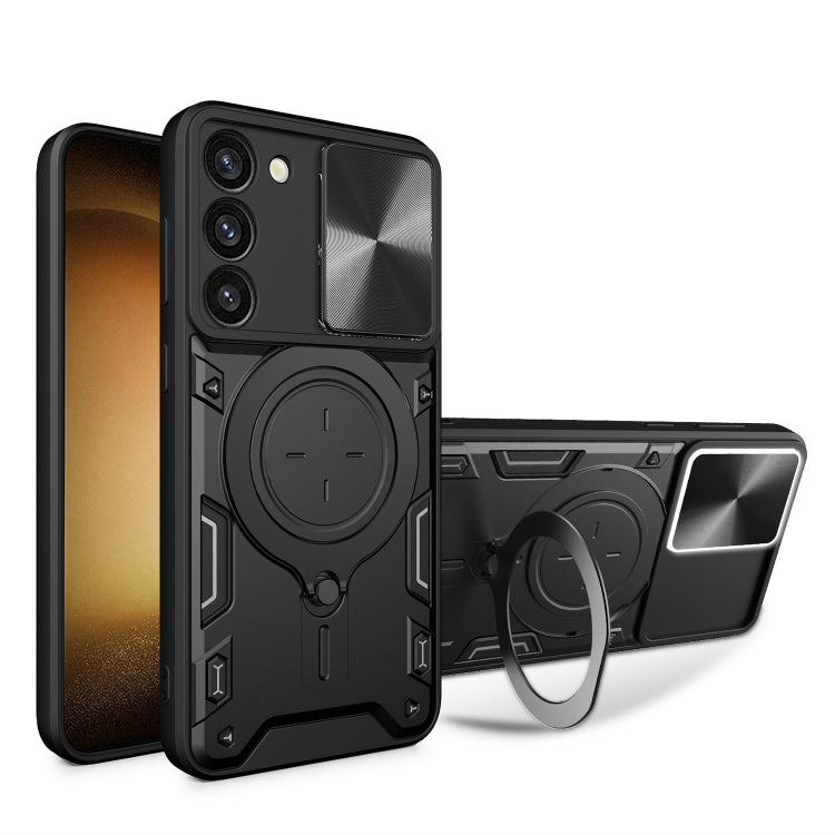 For Samsung Galaxy S23 5G CD Texture Sliding Camshield Magnetic Holder Phone Case(Black) - free shipping - PMC TechLife - Order now!