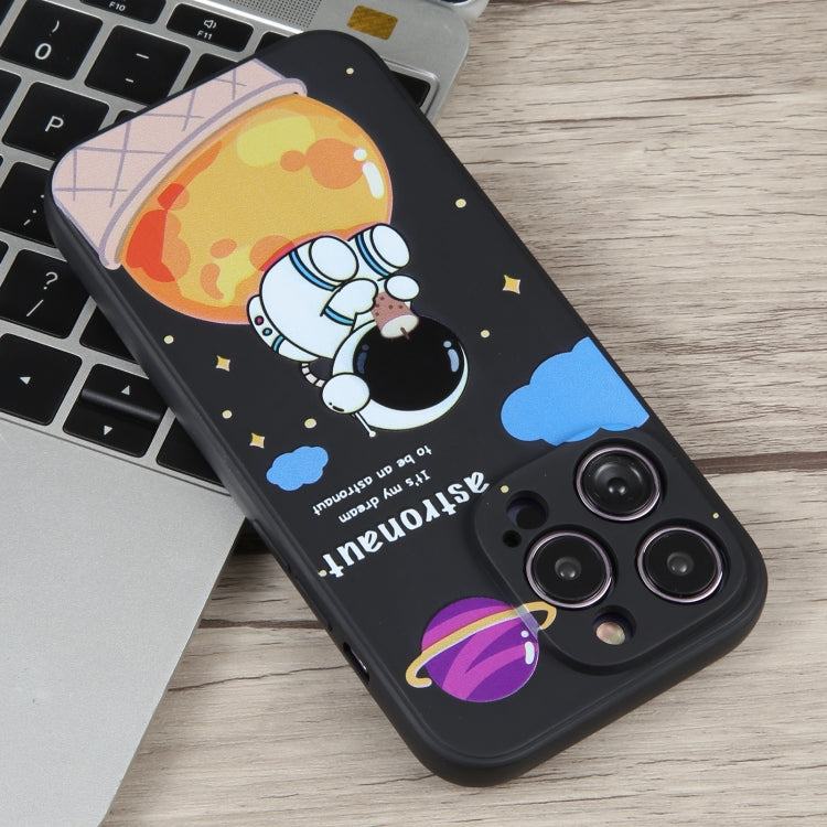 For iPhone 14 Pro Max Milk Tea Astronaut Pattern Liquid Silicone Phone Case(Ivory Black) - free shipping - PMC TechLife - Order now!