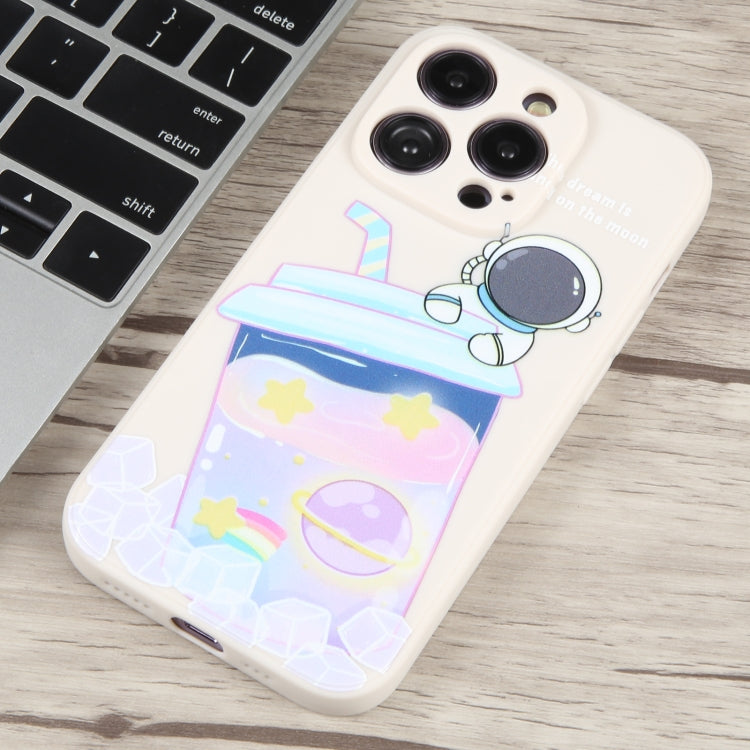 For iPhone 13 Pro Max Milk Tea Astronaut Pattern Liquid Silicone Phone Case(Ivory White) - iPhone 13 Pro Max Cases by PMC Jewellery | Online Shopping South Africa | PMC Jewellery