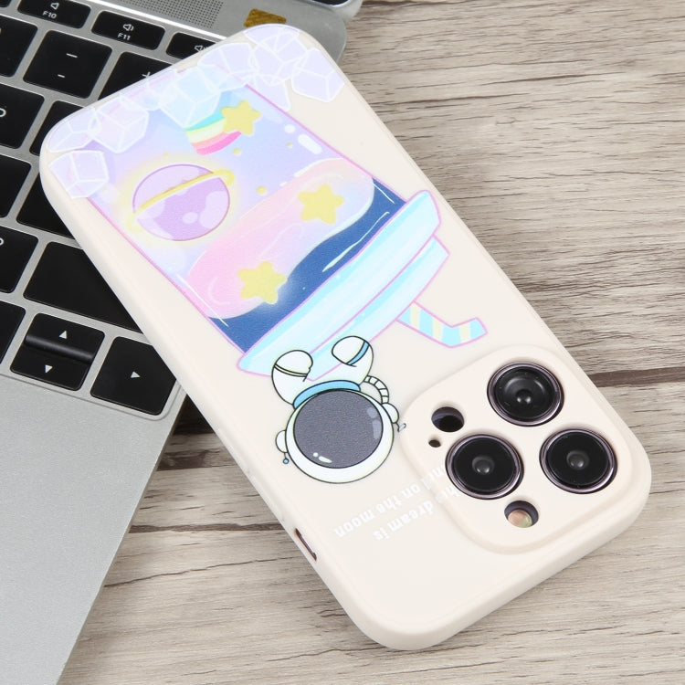 For iPhone 12 Pro Max Milk Tea Astronaut Pattern Liquid Silicone Phone Case(Ivory White) - free shipping - PMC TechLife - Order now!