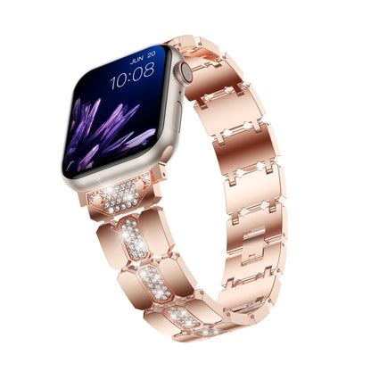 Diamond Metal Watch Band For Apple Watch Ultra 49mm(Rose Gold) - Watch Bands by PMC Jewellery | Online Shopping South Africa | PMC Jewellery