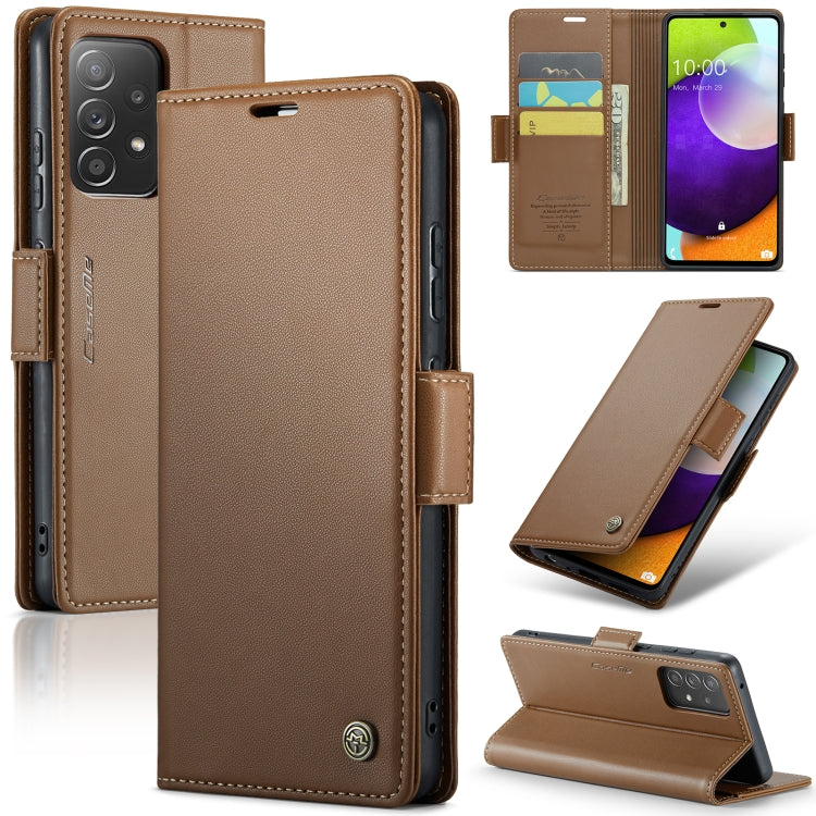 For Samsung Galaxy A52/A52s 5G CaseMe 023 Butterfly Buckle Litchi Texture RFID Anti-theft Leather Phone Case(Brown) - Galaxy Phone Cases by CaseMe | Online Shopping South Africa | PMC Jewellery | Buy Now Pay Later Mobicred