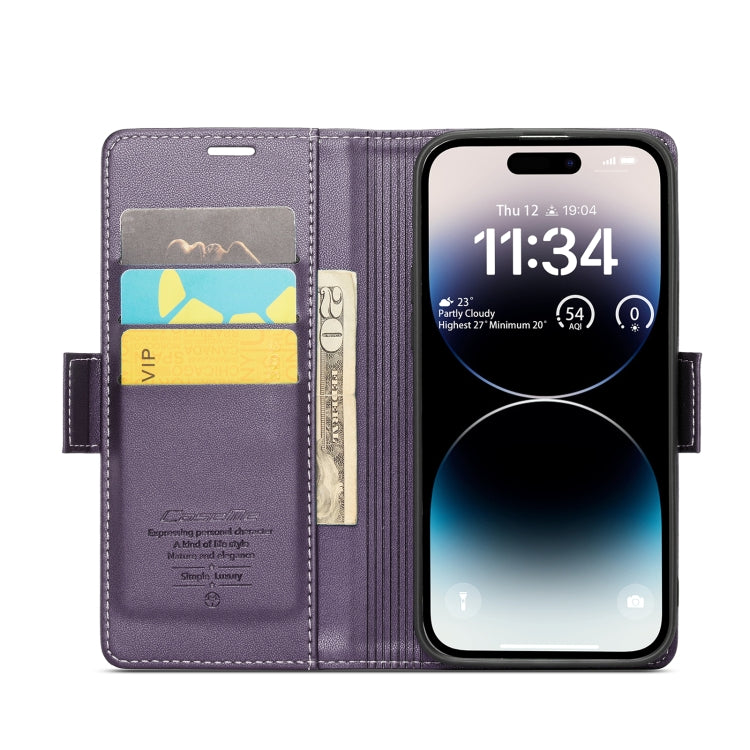 For iPhone 14 Pro Max CaseMe 023 Butterfly Buckle Litchi Texture RFID Anti-theft Leather Phone Case(Pearly Purple) - iPhone 14 Pro Max Cases by CaseMe | Online Shopping South Africa | PMC Jewellery