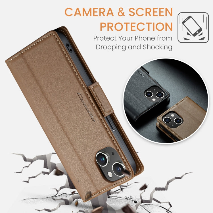 For iPhone 13 CaseMe 023 Butterfly Buckle Litchi Texture RFID Anti-theft Leather Phone Case(Brown) - iPhone 13 Cases by CaseMe | Online Shopping South Africa | PMC Jewellery