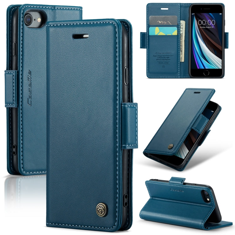 For iPhone SE 2022/SE 2020/6/7/8 CaseMe 023 Butterfly Buckle Litchi Texture RFID Anti-theft Leather Phone Case(Blue) - More iPhone Cases by CaseMe | Online Shopping South Africa | PMC Jewellery