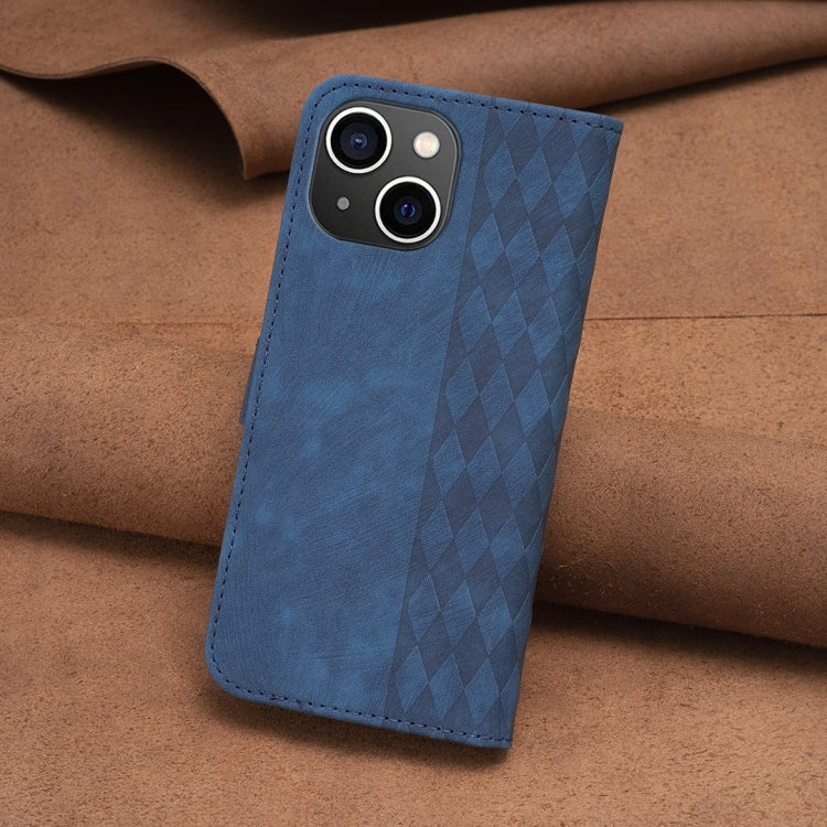 For iPhone 14 Plaid Embossed Leather Phone Case(Blue) - iPhone 14 Cases by PMC Jewellery | Online Shopping South Africa | PMC Jewellery